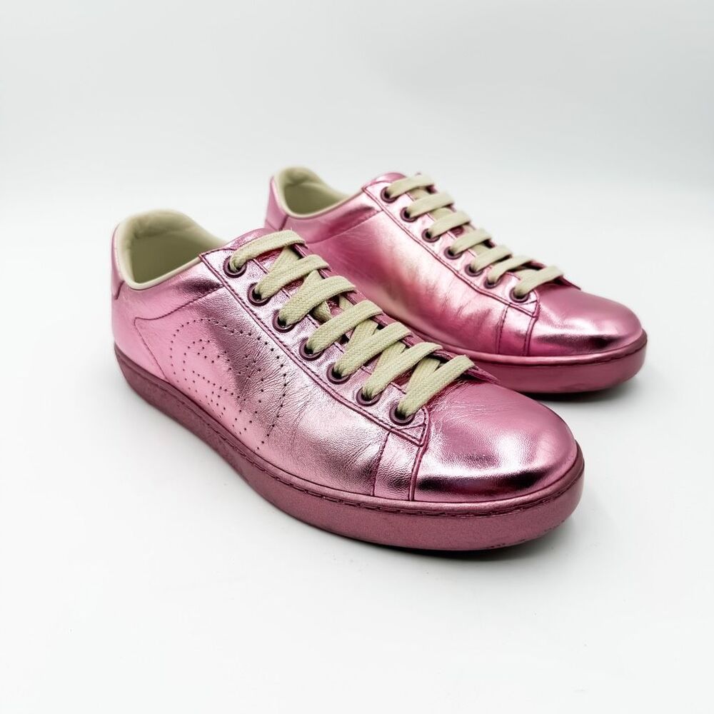 Gucci Ace GG Metallic Pink Sneakers Trainers EU 37 US 7 - Picture 2 of 12
